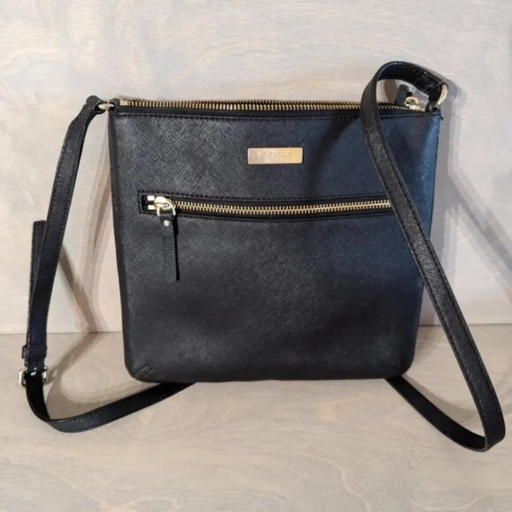 Kate Spade‎ Slender Crossbody Purse Prospect Place Rima Cow Leather Black & Gold